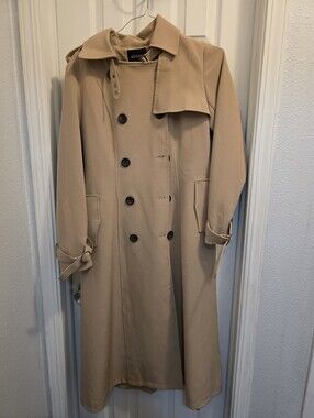 eboss Beige Longline Double-Breasted Trench Coat